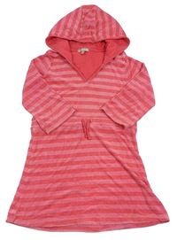 Růžovo-jahodové46 pruhované froté županové šaty s kapucňou zn. M&S