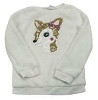Biela chlpatá mikina so srnkou z flitrů Kiki&Koko