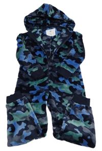 Tmavomodro-army plyšová kombinéza s kapucňou F&F