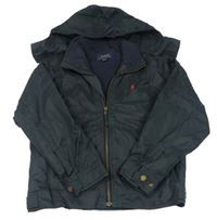 Tmavomodrá šušťáková zateplená bunda s logom a kapucňou RALPH LAUREN