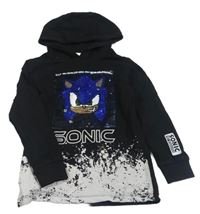 Černo-bílé melírované mikinotriko so Sonicem z překlápěcích flitrů a skvrnkami a kapucňou Next