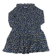 Tmavomodré šifónové plisované šaty so srdiečkami a mašlou a golierikom mayoral