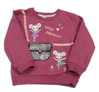 Vínová mikina s myšmi a kabelkou/kapsou s flitrami Kiki&Koko