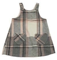 Sivo-starorůžovo-smotanové kockované vlnené šaty Matalan