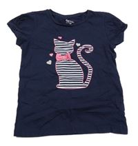 Tmavomodré tričko s kočičkou a srdíčky Topolino