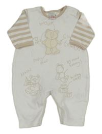 Bílo-béžový overal s medvídky a pruhy Next