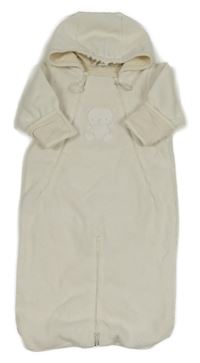 Smetanový fleecový podšitý fusak/kombinéza s medvedíkom a kapucňou H&M