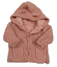 Skořicový propínací podšitý svetr s kapucí s oušky George