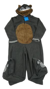 Nové - tmavošedá fleecová kombinéza s kapucí  s čumákem PRIMARK