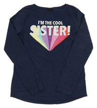 Tmavomodré melírované tričko s nápismi Page One Young