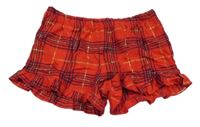 Červeno-tmavomodro-zlaté kockované kraťasy s volánikmi New Look