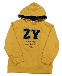 Horčicová mikina s logom a kapucňou ZY