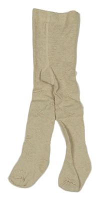 Světlebéžovošedé melírované pančuchy s kvetmi