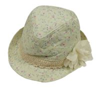 Mátový klobouk s kytičkami a krajkou a květem George