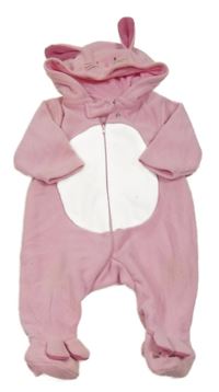 Růžovo-bílá fleecová kombinéza s kapucí s oušky Smily