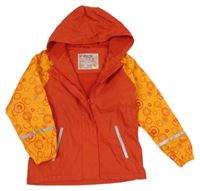 Červeno-oranžová nepromokavá jarná bunda so vzorom a kapucňou lupilu