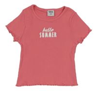 Ružové rebrované crop tričko s nápismi Y.F.K.