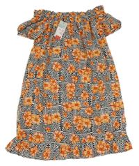 Nové - bílo-černé vzorované květované šaty PRIMARK