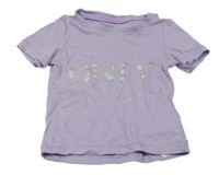 Fialové tričko so striebornymi nápisy name it.