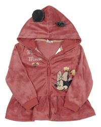 Jahodová plyšová propínací mikina s Minnie a kapucí Disney