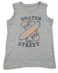 Sivé melírované tielko so skateboardmi  a nápismi alive