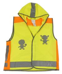 Neonově žluto/oranžová reflexní vesta s dětmi a kapucí