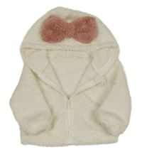 Bílá chlupatá bunda s kapucí s mašlí SHEIN