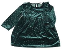 Smaragdové bodkovaná é zamatové šaty s volánikmi H&M