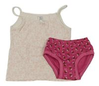 2Set - Bílá košilka s růžovými kytičkami little kids + tmavorůžové kalhoty 