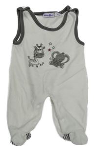 Bílo-tmavošedé sametové dupačky se zvířátky BabiesRus