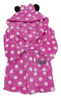 Tmavorůžový puntíkatý plyšový župan s kapucí - Minnie PRIMARK