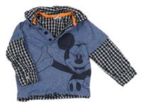 Modré melírované tričko s Mickey a všitou kostkovanou košilí Disney