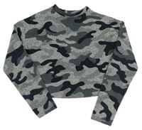 Sivo-zeleno-čierne army úpletové crop tričko New Look