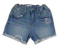 Modré riflové mid rise kraťasy se srdcem z kamínků Denim Co.