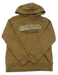 Hnedá mikina s nápisom a kapucňou zn. Jack & Jones