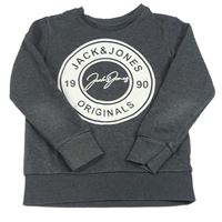 Tmavosivá melírovaná mikina s potlačou Jack & Jones