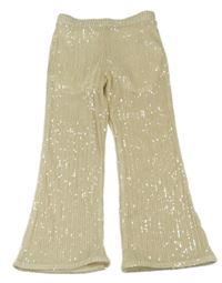 Béžové síťované flitrové flare kalhoty River Island