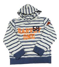 Bílo-tmavomodrá pruhovaná mikina s nápisem a kapucí H&M