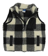 Čierno-smotanová kockovaná huňatá vesta Old Navy