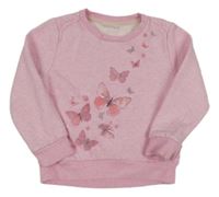 Ružová melírovaná mikina s motýly s flitrami a čipkou F&F