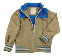 Hnědo-modrá šusťáková jarní bunda s ukrývací kapucí Kangol