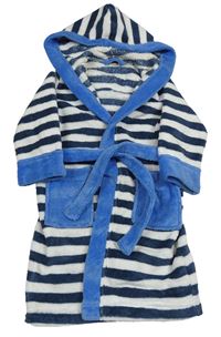 Tmavomodro-biely pruhovaný chlpatý župan s kapucňou Lupilu