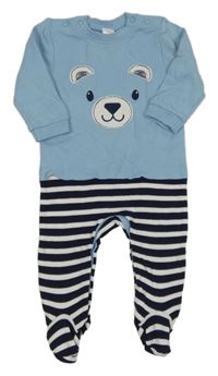 Modro-černo-bílý overal s medvědem a pruhy Topomini