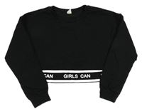 Čierne crop tričko s nápismi Shein