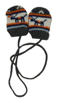 Tmavošedo-bílé vzorované pletené rukavice na šňůře se sobem