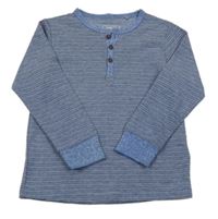 Modro-tmavomodré pruhované triko s knoflíky Next