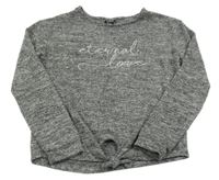 Tmavošedé melírované úpletové triko s nápisem Y.F.K.