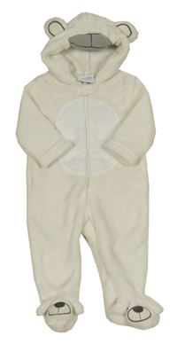 Smotanová chlpatá kombinéza s kapucí - medvěď