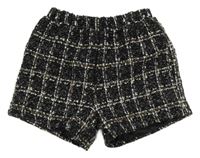 Černo-bílo-hnědé kostkované podšité kraťasy s flitry Shein