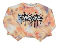 Meruňkovo-korálovo-modrá batikovaná crop mikina s nápisom